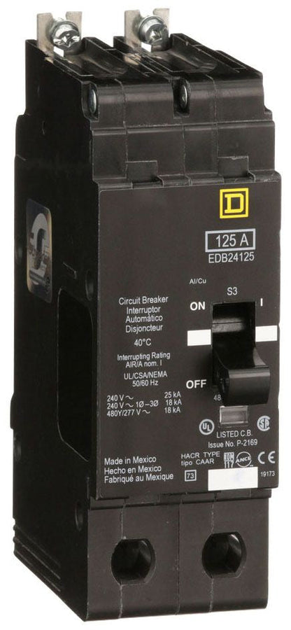 EDB24125 - Square D/ Schneider Electric Bolt-On 125 Amp 2 Pole Circuit Breaker - Essential Electric Supply