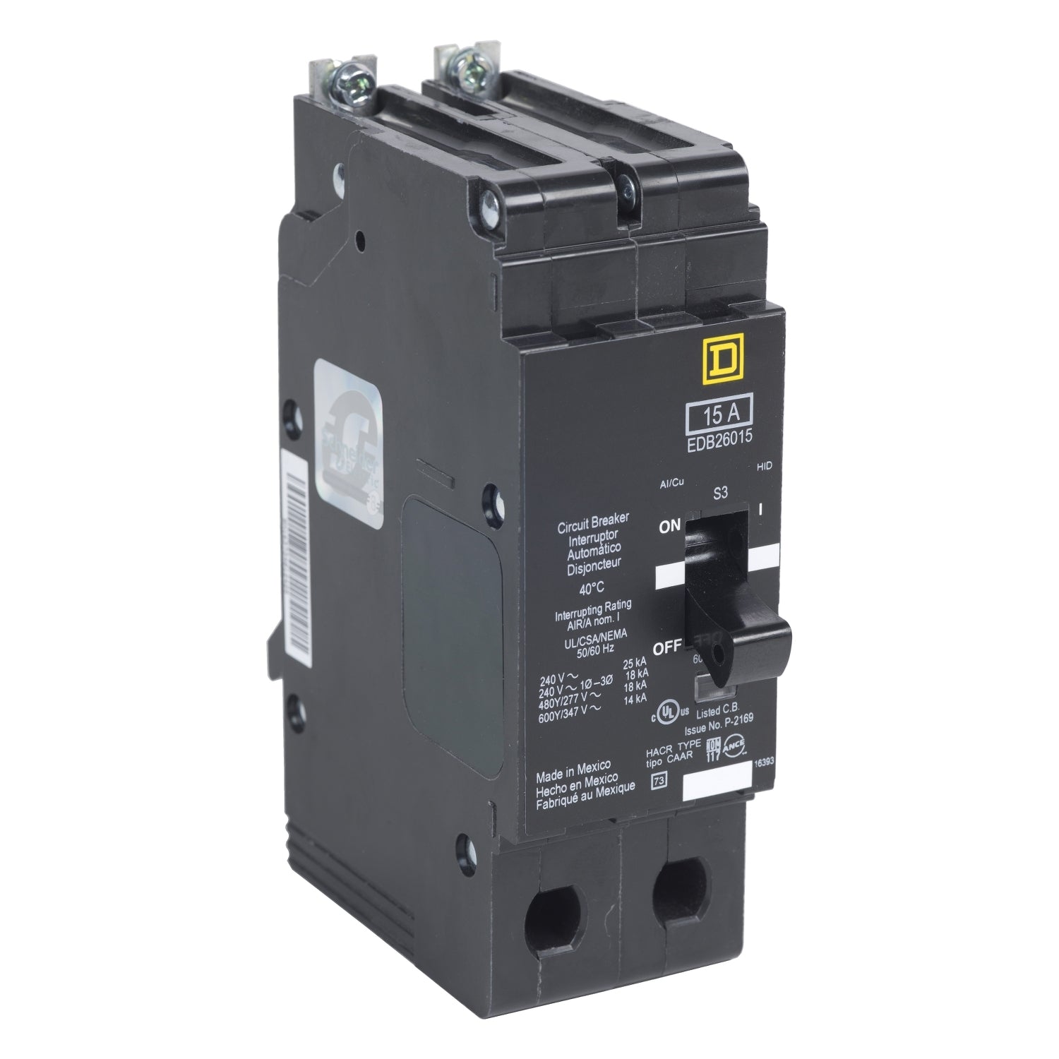 EDB26025 - Square D Bolt-On 600V 25A 2 pole circuit breaker 18kA@480V - Essential Electric Supply