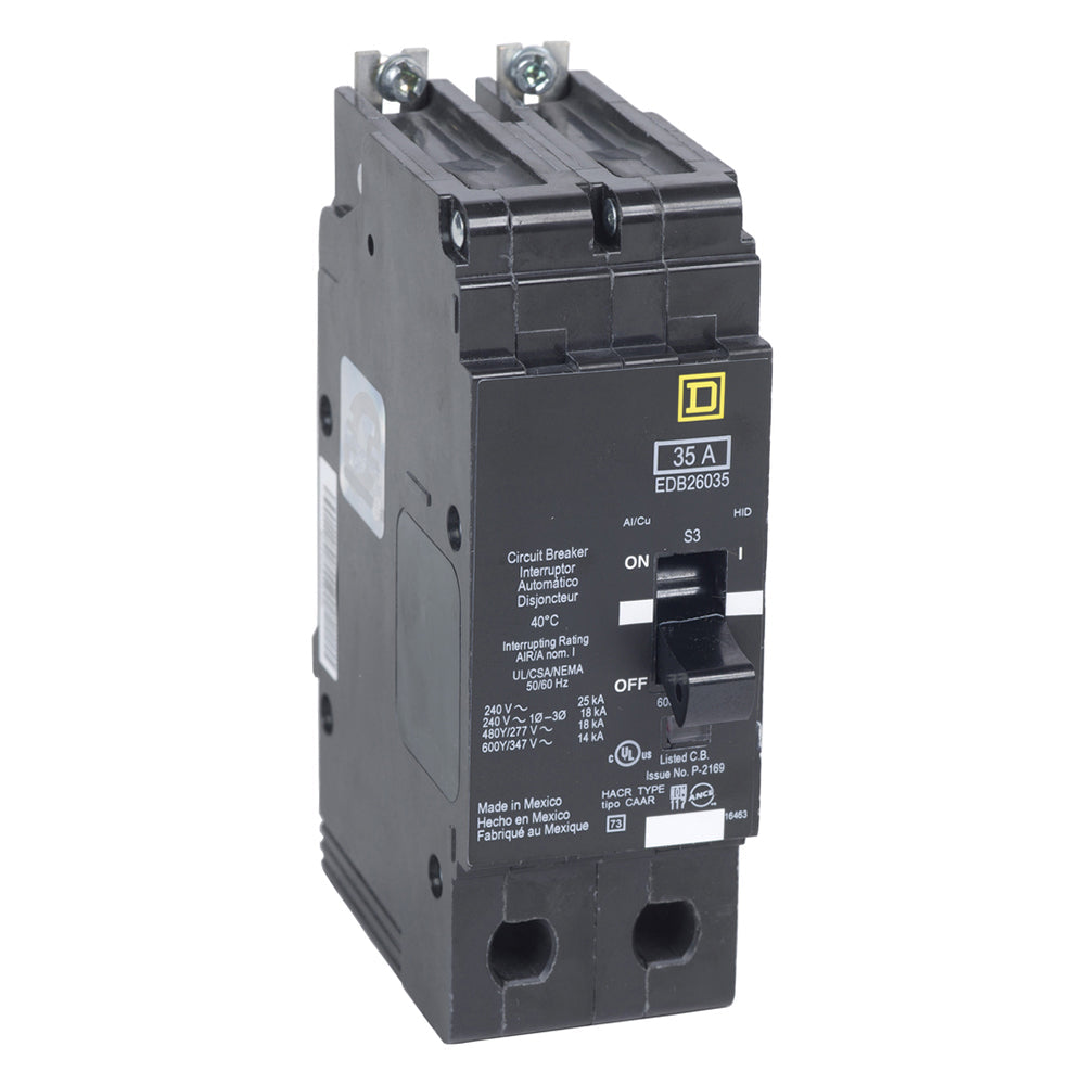 Square D EDB26100 Circuit Breaker | 600V 100A 2P 18kA@480V Bolt-On EDB Series