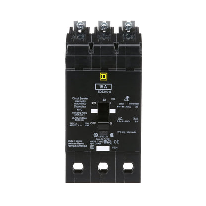 Square D EDB34015 Circuit Breaker | 480Y/277V 15A 3P 18kA@480V Bolt-On EDB Series Square D