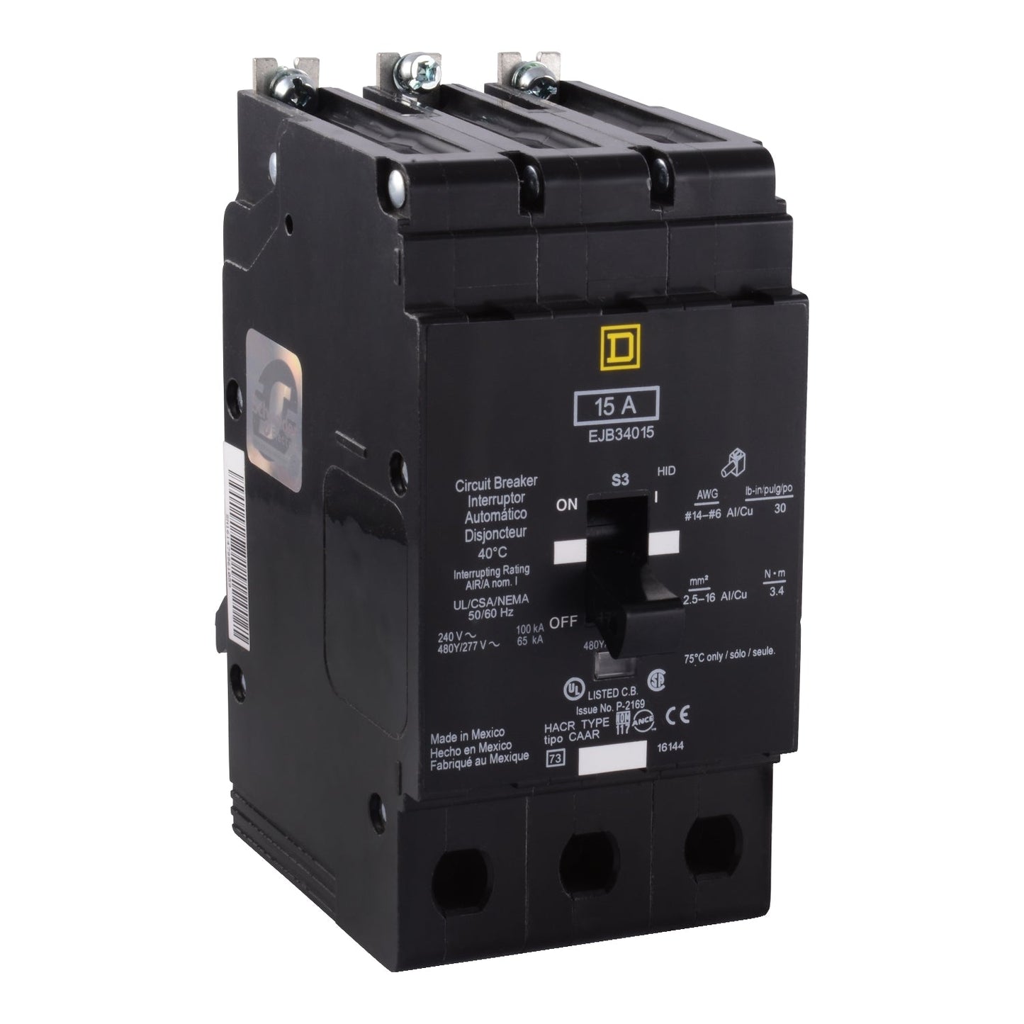 EDB34020LH - Square D Bolt-On 480V 20A 3 pole circuit breaker 18kA@480V - Essential Electric Supply