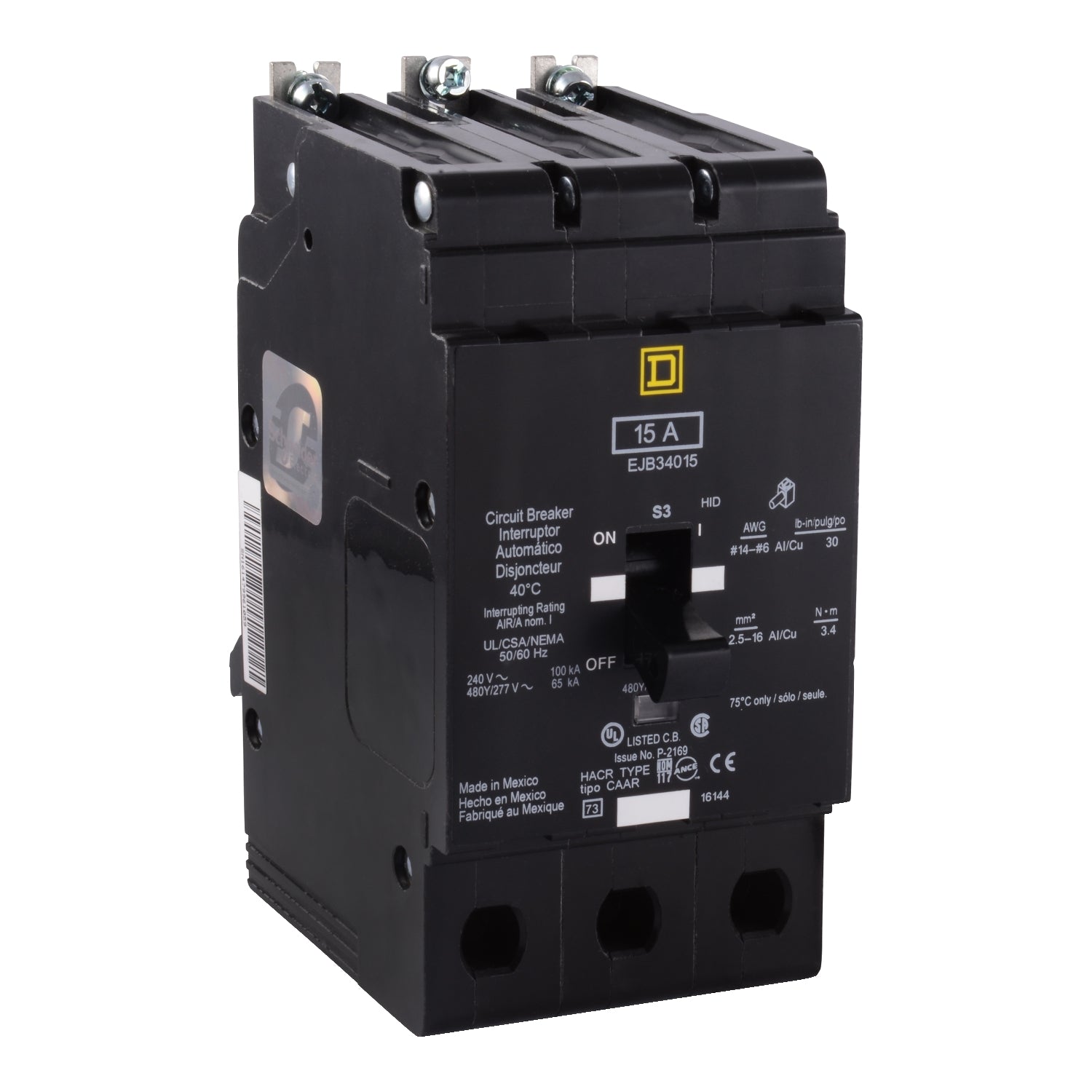 EDB34020LH - Square D Bolt-On 480V 20A 3 pole circuit breaker 18kA@480V - Essential Electric Supply