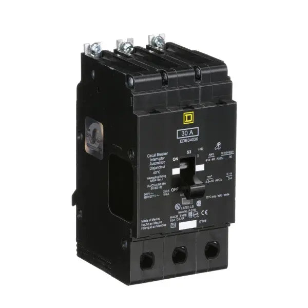 Square D EDB34030 Circuit Breaker | 480Y/277V 30A 3P 18kA@480V Bolt-on EDB Series Square D
