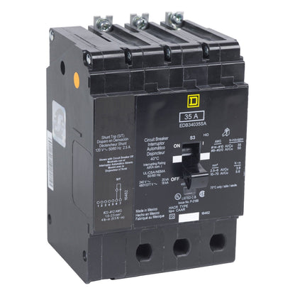 Square D EDB34125AABASA Molded Case Circuit Breaker | 480V 125A 3P 18kA@480V Bolt-On EDB Series