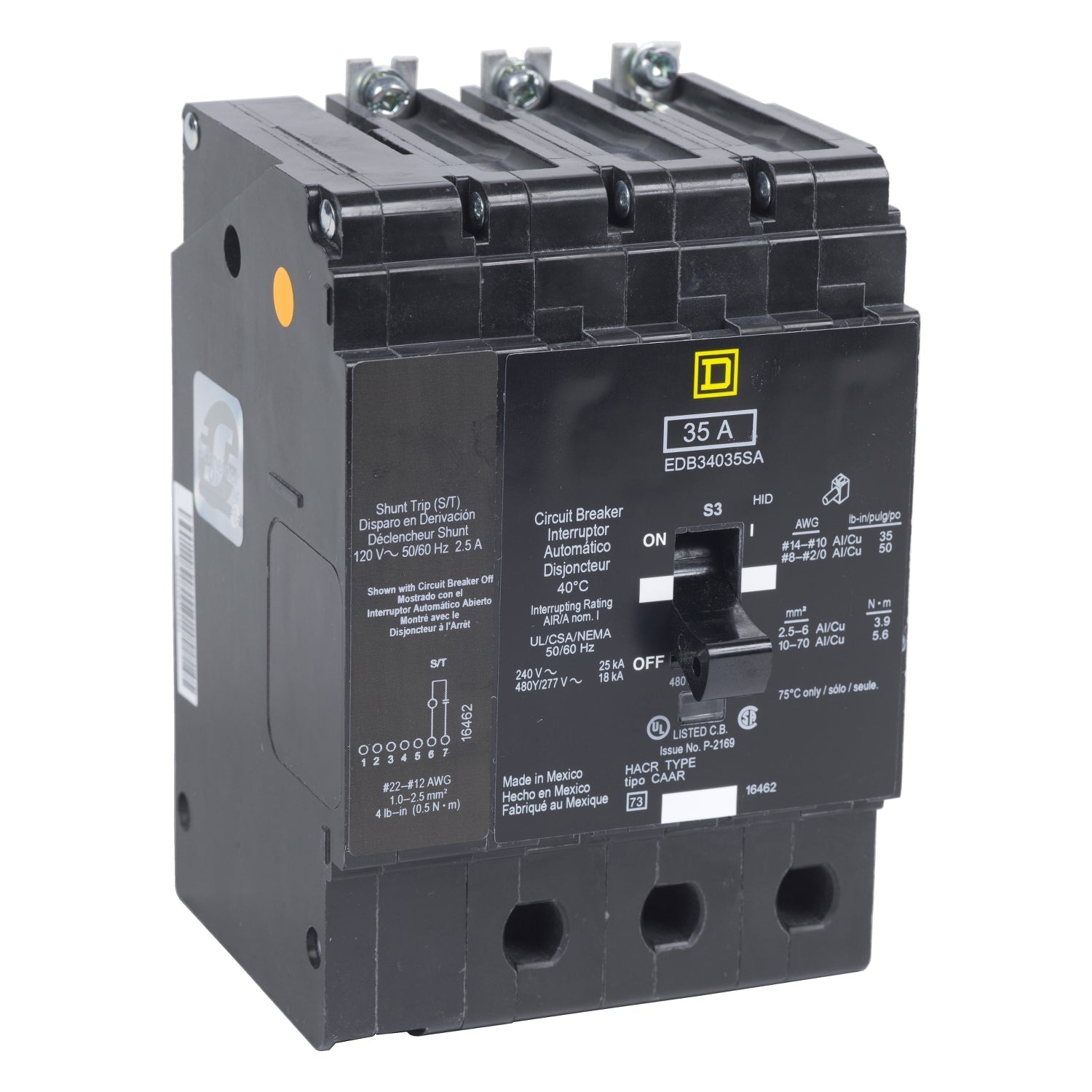 EDB34125AABASA - Square D Bolt-On 480V 125A 3 pole circuit breaker 18kA@480V - Essential Electric Supply