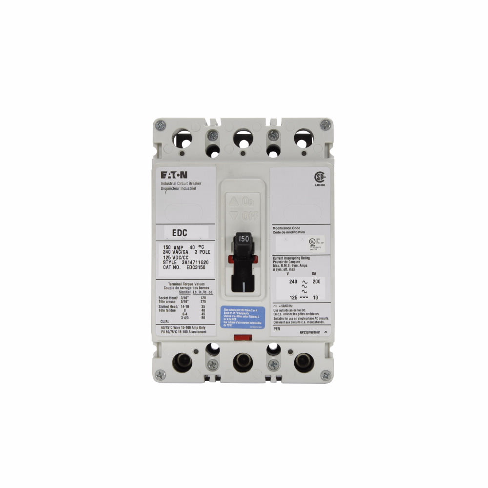 EDC3150L - Eaton, Westinghouse, Cutler Hammer Feed-Thru 240V 150A 3 pole circuit breaker 200kA@240V - Essential Electric Supply