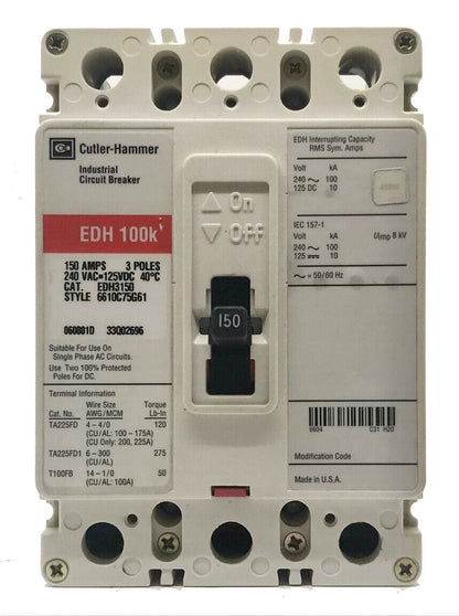 Cutler Hammer EDH3125 Circuit Breaker | Series C EDH 240V 125A