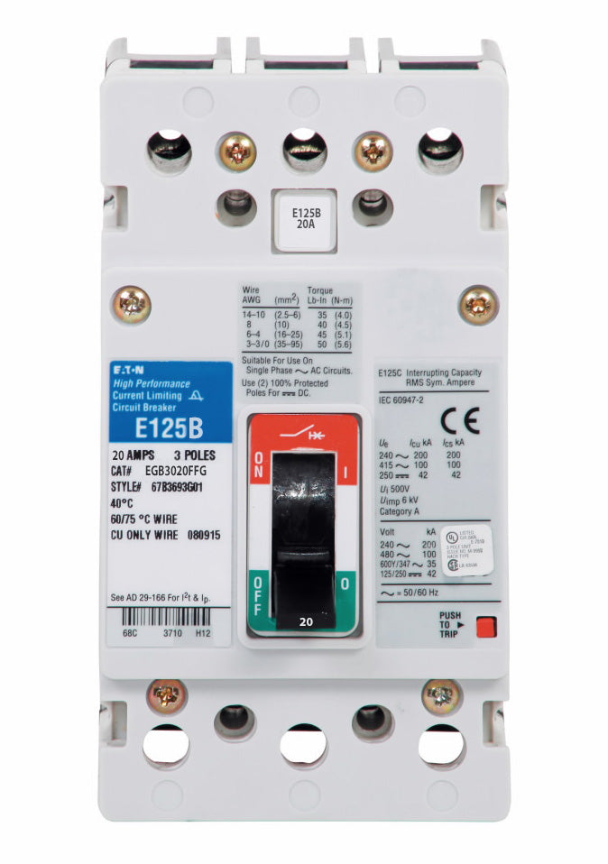 Cutler Hammer EGB3020FFG Circuit Breaker | Series G EGB 480V 20A