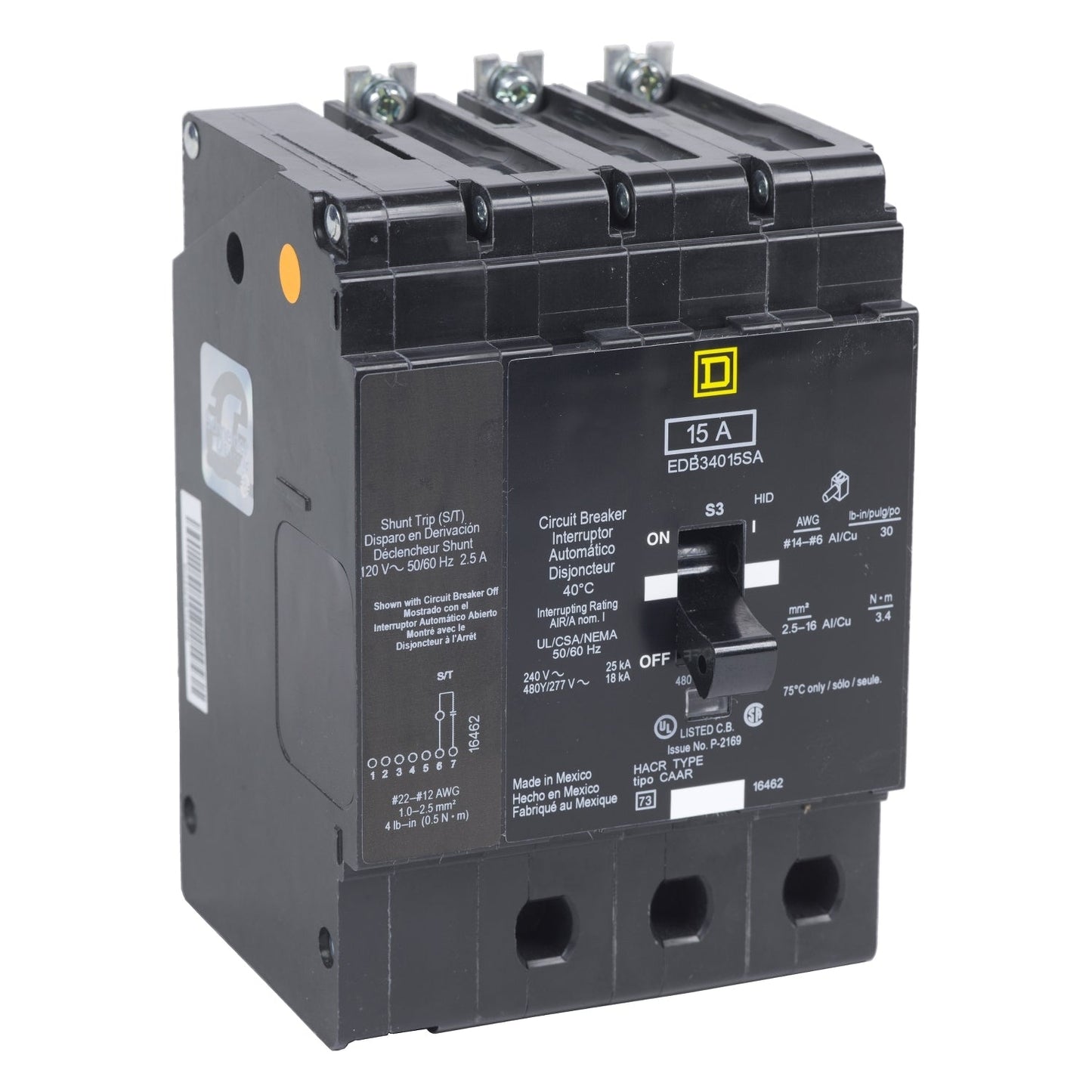 EGB34015AABA - Square D Bolt-On 480V 15A 3 pole circuit breaker 35kA@480V - Essential Electric Supply
