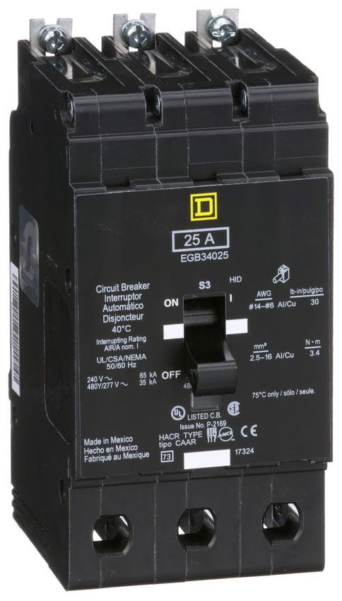EGB34025 - Schneider Electric/ Square D Bolt-On 25 Amp 3 Pole Circuit Breaker - Essential Electric Supply