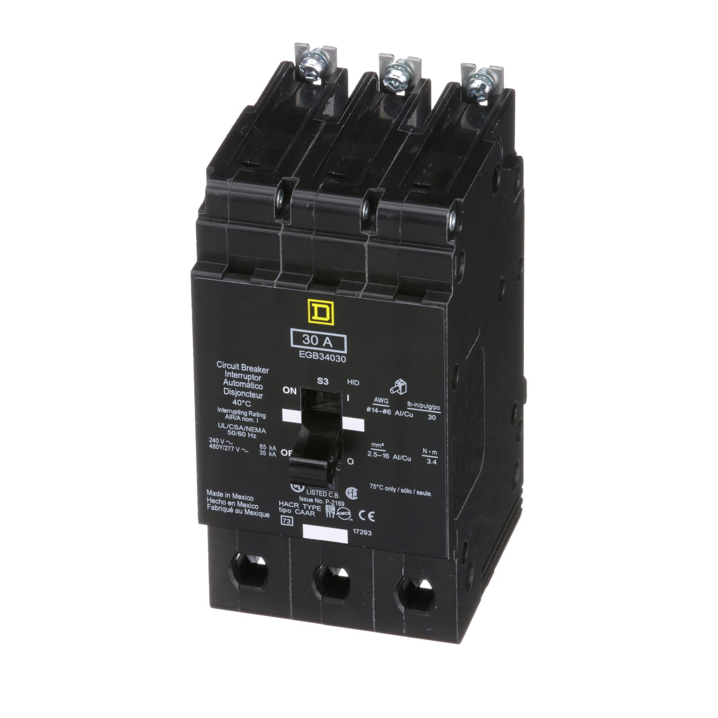 Square D EGB34030 Circuit Breaker | 480V 30A 3P 35kA@480V Bolt-On EGB Series