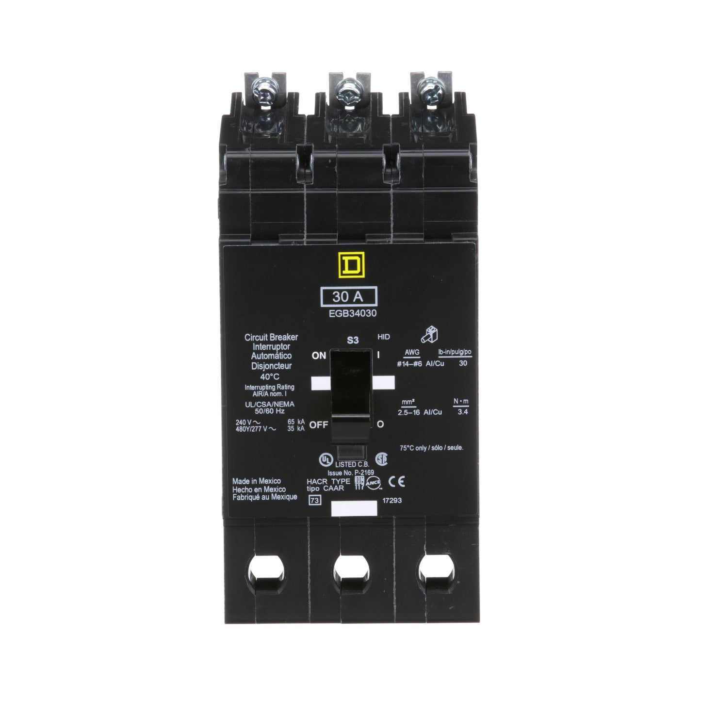 Square D EGB34030 Circuit Breaker | 480V 30A 3P 35kA@480V Bolt-On EGB Series