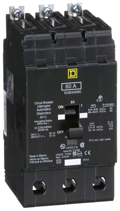 EGB34060 - Schneider Electric/ Square D Bolt-On 60 Amp 3 Pole Circuit Breaker - Essential Electric Supply
