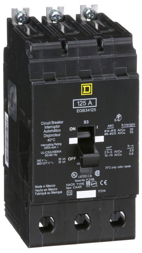 EGB34125 - Square D/ Schneider Electric Bolt-On 125 Amp 3 Pole Circuit Breaker - Essential Electric Supply