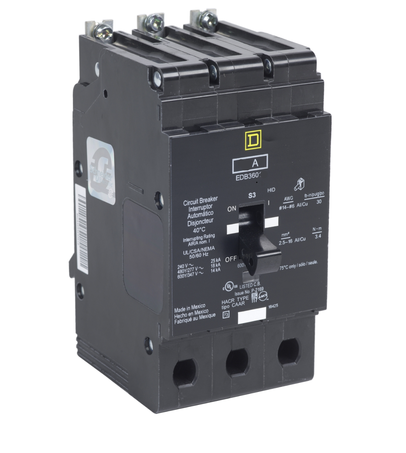 EGB36025 -  Bolt-On 480V 25A 3 pole circuit breaker 35kA@480V - Essential Electric Supply