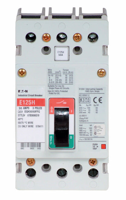 Cutler Hammer EGH3050FFG Circuit Breaker | Series G EGH 600V 50A