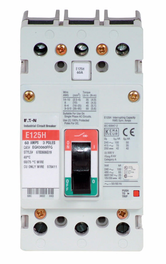 Cutler Hammer EGH3060FFG Circuit Breaker | Series G EGH 600V 60A