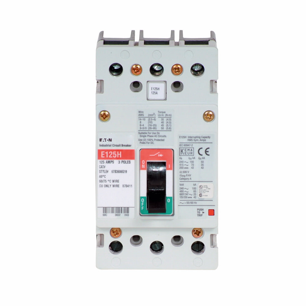 Cutler-Hammer EGS3050AFGV Circuit Breaker 3-Pole 50A Adjustable Thermal 40kA