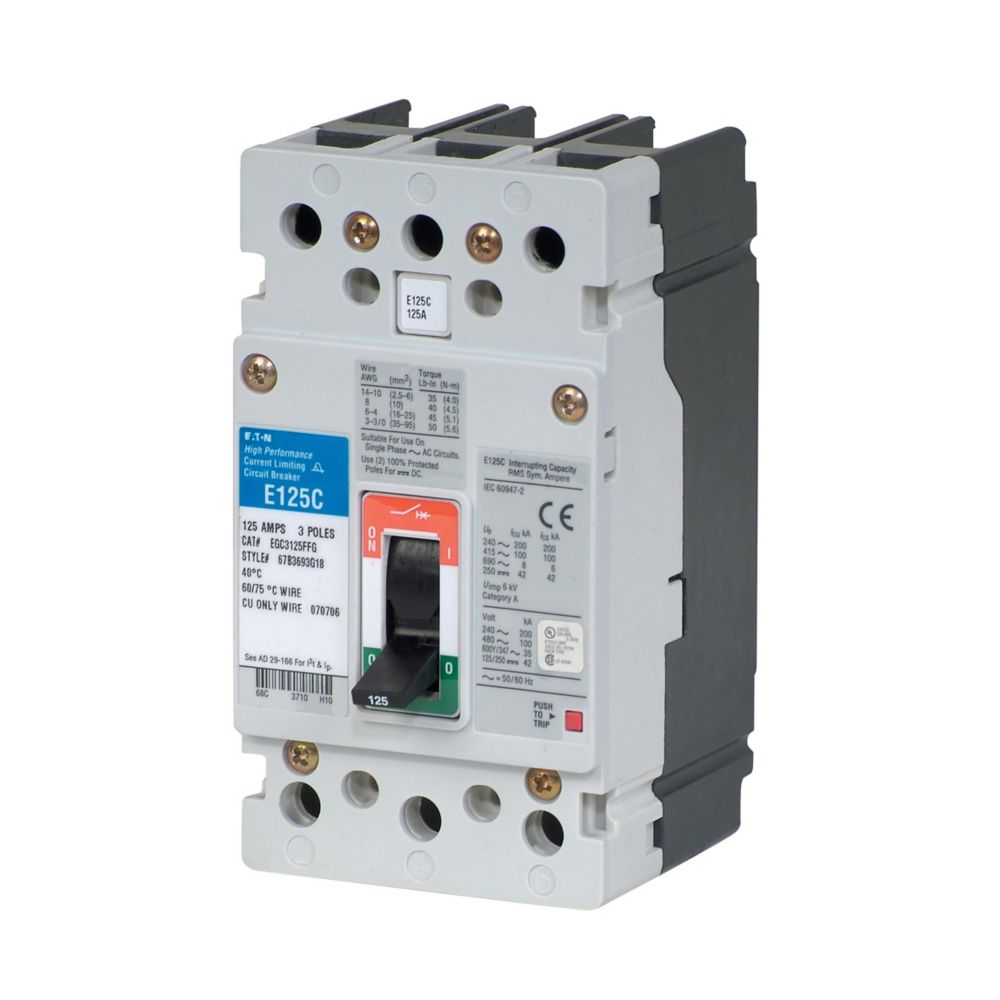 Cutler Hammer EGS3125FFB Circuit Breaker | 600V 125A 3P 35kA@480V Bolt-On Series G