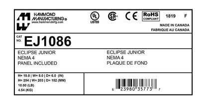Hammond EJ1086 Circuit Breaker Enclosure | UL 508A Type 3R 4 12 13 Eclipse Junior