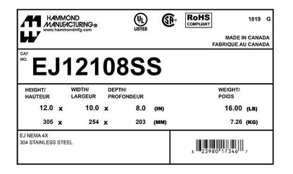 Hammond EJ12108SS Circuit Breaker Enclosure