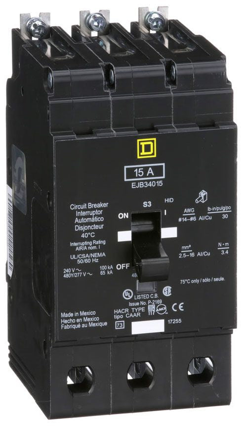 EJB34015 - Square D/ Schneider Electric Bolt-On 15 Amp 3 Pole Circuit Breaker - Essential Electric Supply