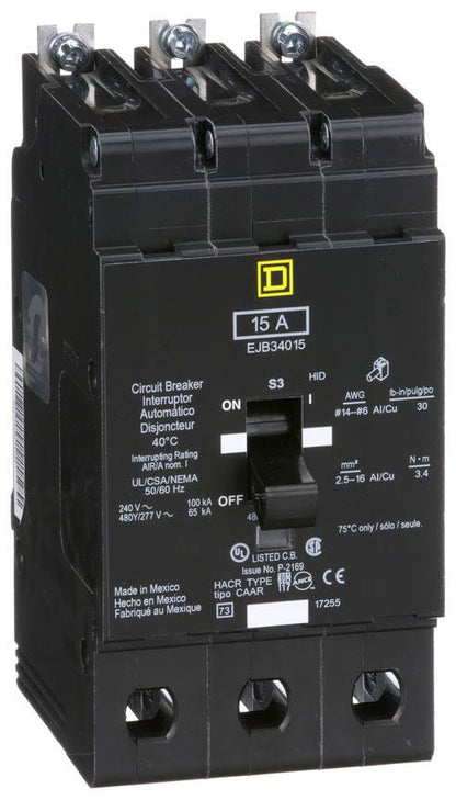 EJB34015 - Square D/ Schneider Electric Bolt-On 15 Amp 3 Pole Circuit Breaker - Essential Electric Supply