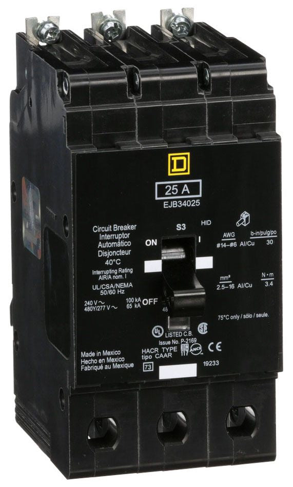 EJB34025 - Schneider Electric/ Square D Bolt-On 25 Amp 3 Pole Circuit Breaker - Essential Electric Supply