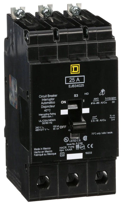 EJB34025 - Schneider Electric/ Square D Bolt-On 25 Amp 3 Pole Circuit Breaker - Essential Electric Supply
