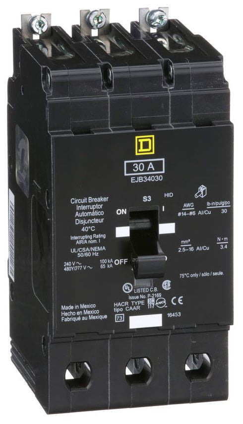 EJB34030 - Square D/ Schneider Electric Bolt-On 30 Amp 3 Pole Circuit Breaker - Essential Electric Supply