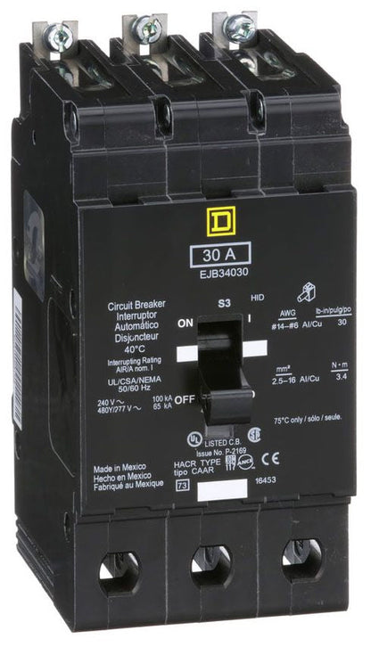 EJB34030 - Square D/ Schneider Electric Bolt-On 30 Amp 3 Pole Circuit Breaker - Essential Electric Supply
