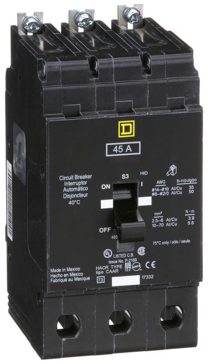 EJB34045 - Schneider Electric/ Square D Bolt-On 45 Amp 3 Pole Circuit Breaker - Essential Electric Supply