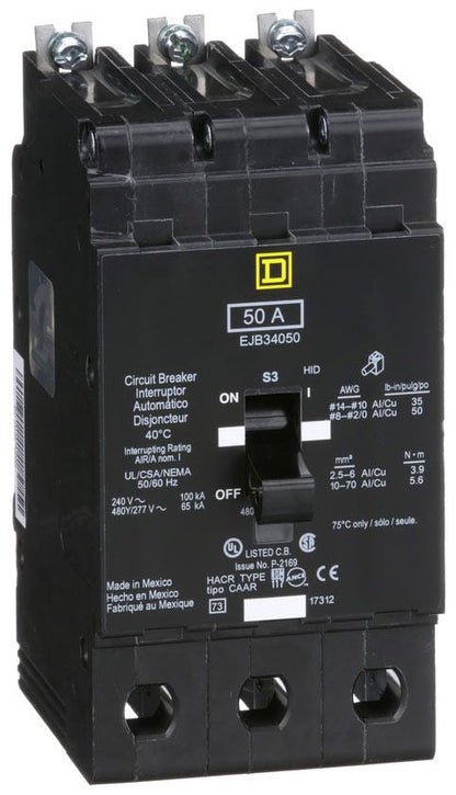 EJB34050 - Square D/ Schneider Electric Bolt-On 50 Amp 3 Pole Circuit Breaker - Essential Electric Supply
