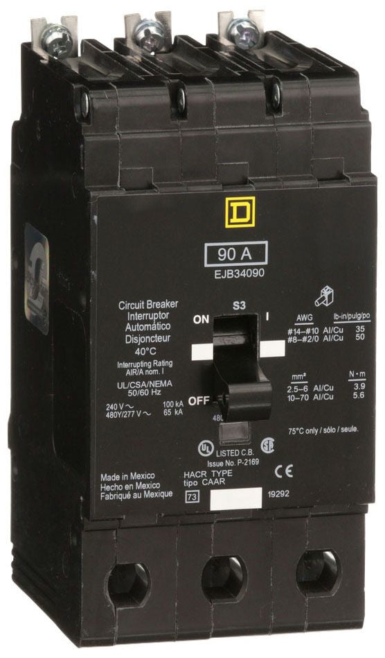 EJB34090 - Schneider Electric/ Square D Bolt-On 90 Amp 3 Pole Circuit Breaker - Essential Electric Supply