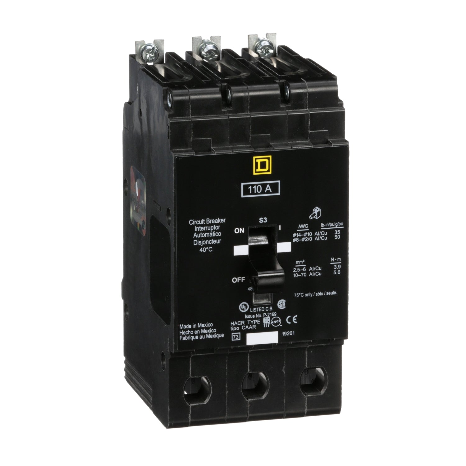 EJB34110SA - Square D Bolt-On 480V 110A 3 pole circuit breaker 65kA@480V - Essential Electric Supply