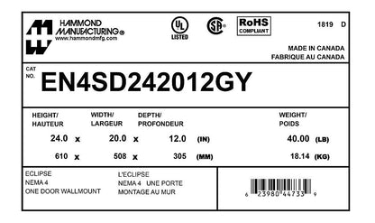 Hammond EN4SD242012GY Circuit Breaker Enclosure