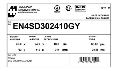 Hammond EN4SD302410GY Circuit Breaker Enclosure