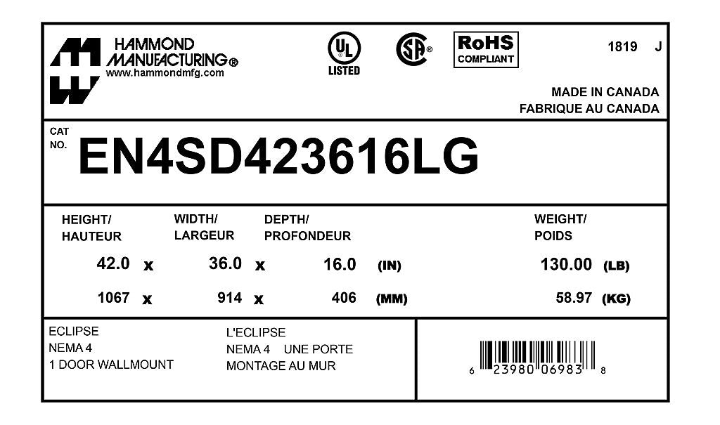 Hammond EN4SD423616LG Circuit Breaker Enclosure