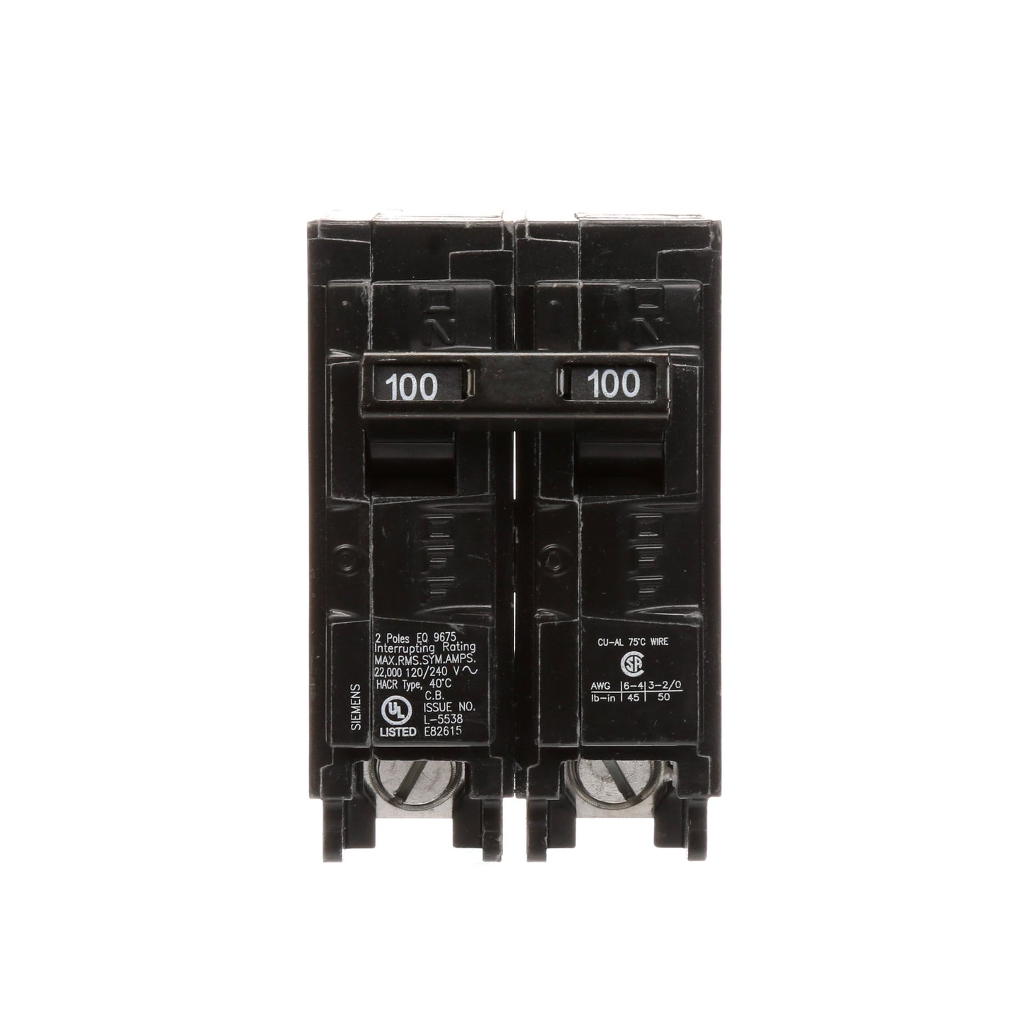 Siemens EQ9675 Circuit Breaker | 240V 100A 2P 22kA@240V Plug-In EQ Series
