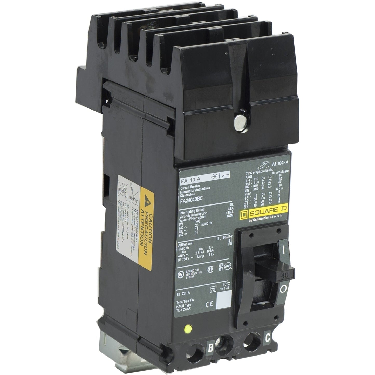 Square D FA24040BC Circuit Breaker | 480V 40A 2P 18kA@480V I-Line