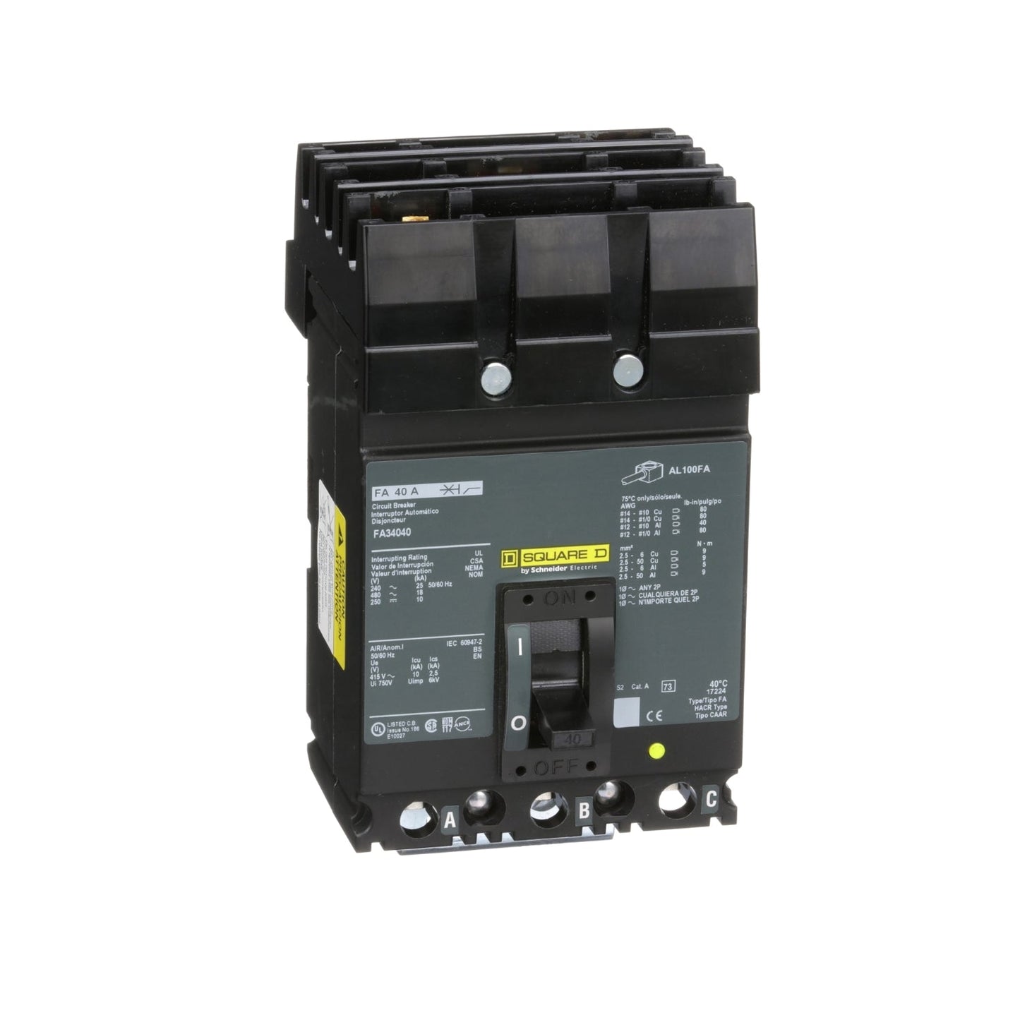 Square D FA34040 Circuit Breaker | 480V 40A 3P 18kA@480V I-Line
