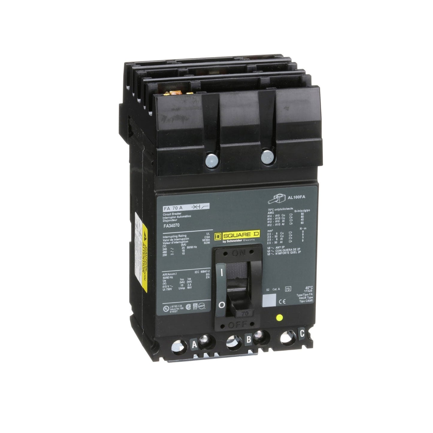 Square D FA34070 Circuit Breaker | 480V 70A 3P 18kA@480V I-Line