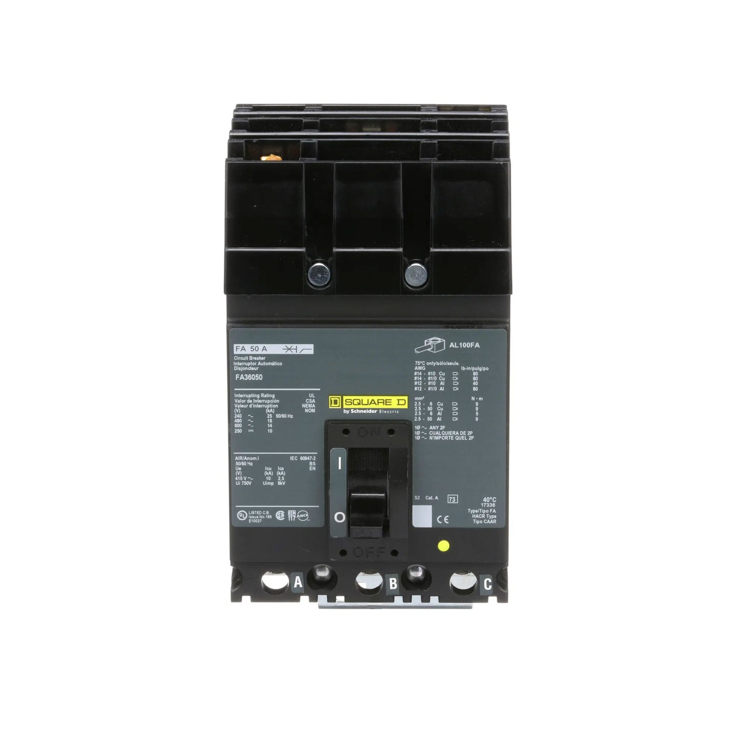 Square D FA36050 Circuit Breaker | 600V 50A 3P 18kA@480V I-Line