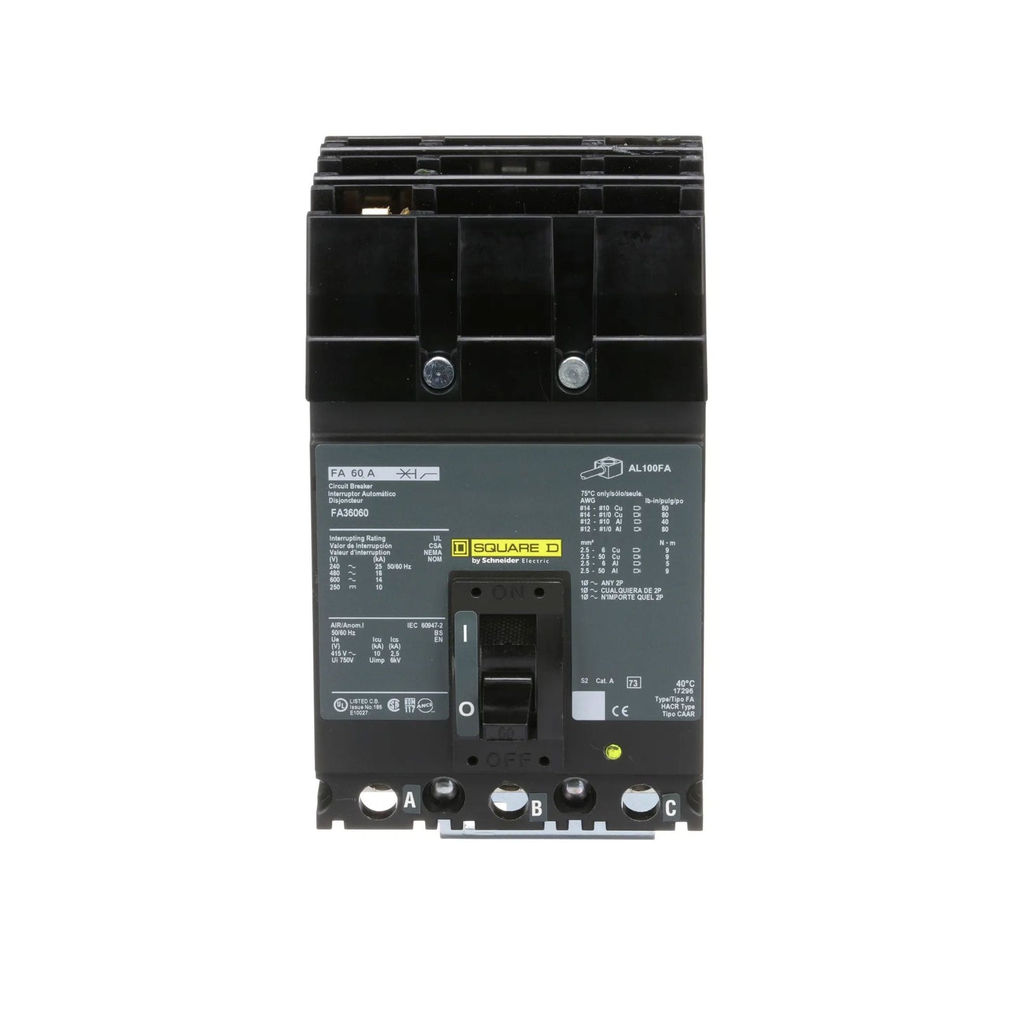 Square D FA36060 Circuit Breaker | 600V 60A 3P 18kA@480V I-Line