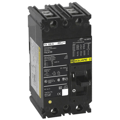 Square D FAL24100 Circuit Breaker | 480V 100A 2P 18kA@480V Feed-Thru FAL Series