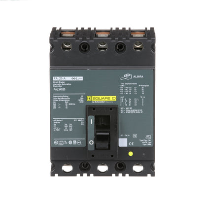 Square D FAL34020 Circuit Breaker | 480V 20A 3P 18kA@480V Feed-Thru FAL Series