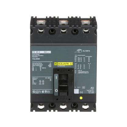 Square D FAL34040 Circuit Breaker | 480V 40A 3P 18kA@480V Feed-Thru FAL Series