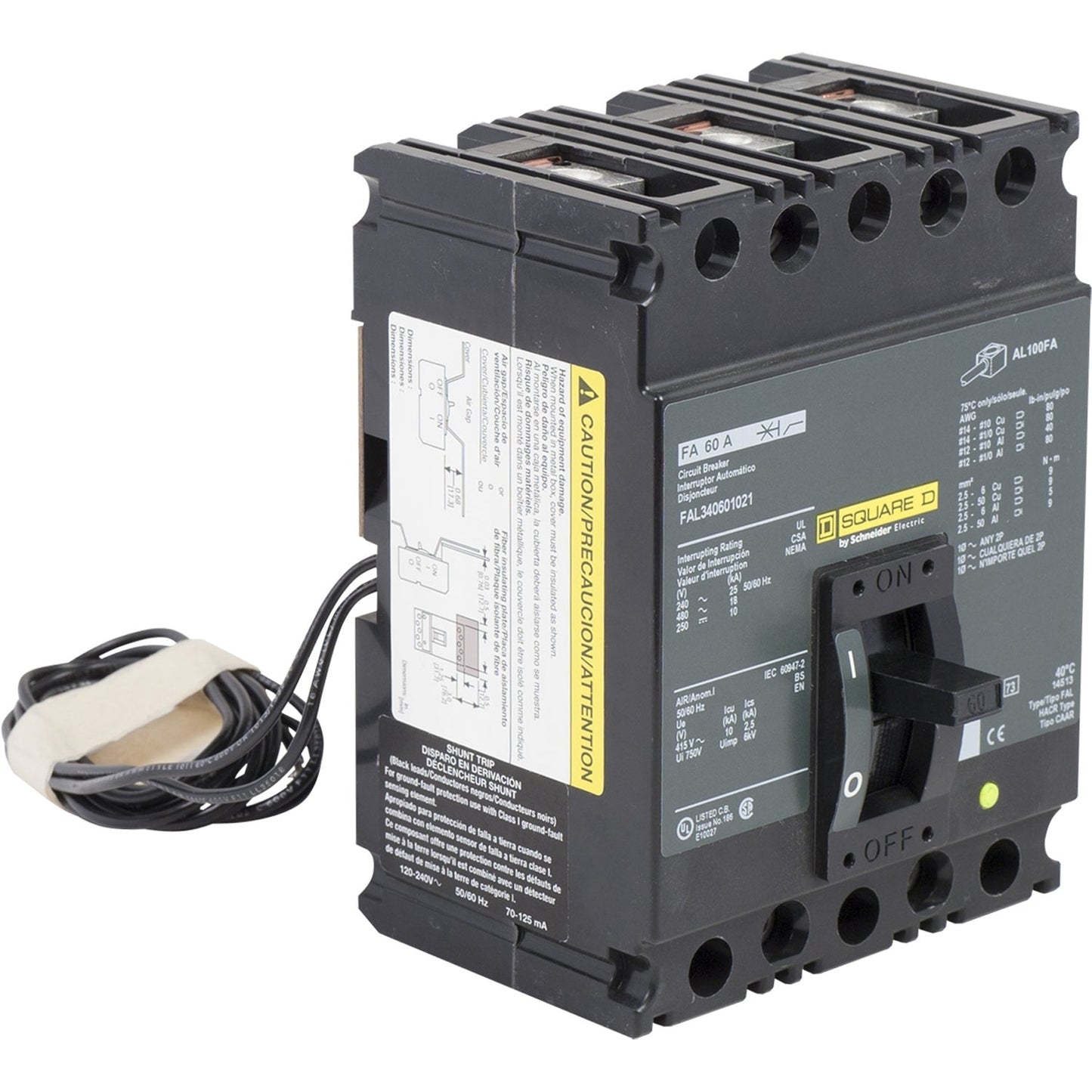 Square D FAL340601021 Circuit Breaker | 480V 60A 3P 18kA@480V Feed-Thru FAL Series