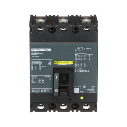 Square D FAL36100 Circuit Breaker | 600V 100A 3P 18kA@480V Feed-Thru FAL Series