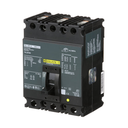 Square D FAL36100 Circuit Breaker | 600V 100A 3P 18kA@480V Feed-Thru FAL Series